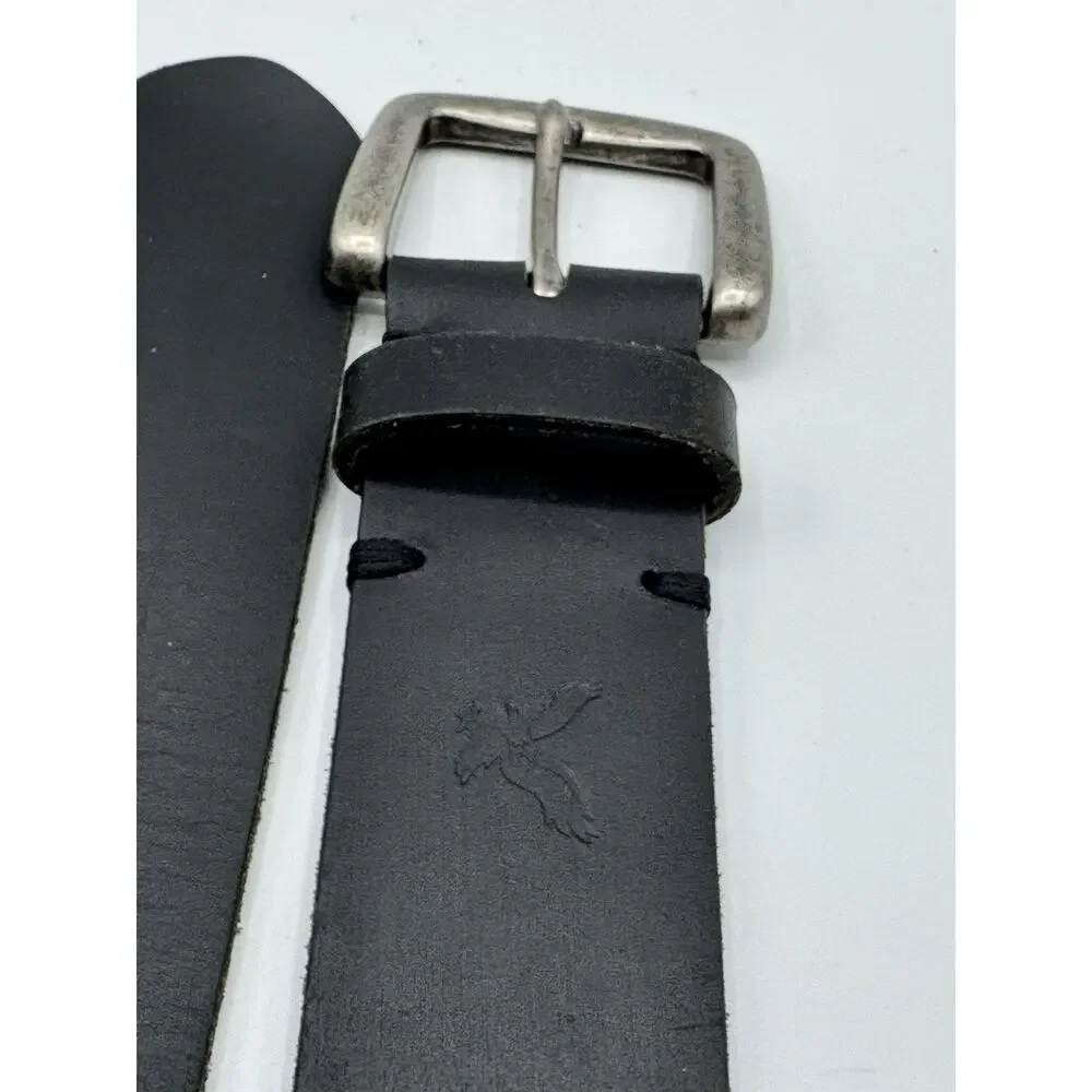 American Eagle Belt Mens Sz 38 Black Leather Buckle VTG Rugged Eagle Logo Y2K